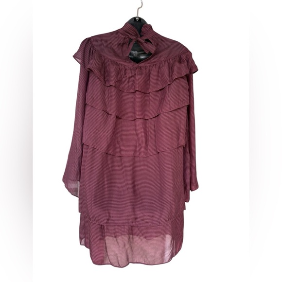 LOA women’s raffle long sleeve burgundy lightweight mini dress size 1 preloved - Picture 5 of 7